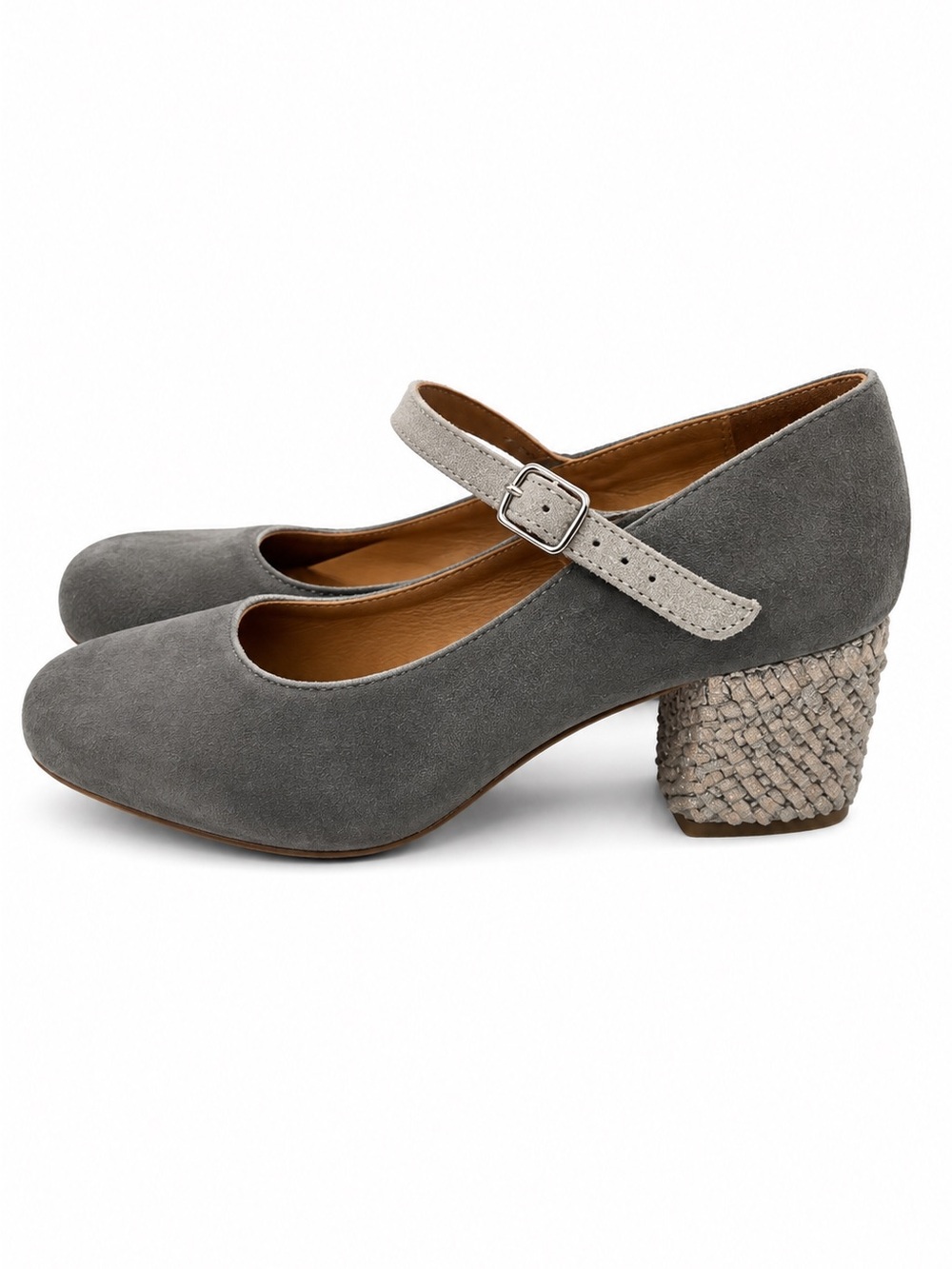 Jasper & Jeera for Anthropologie Gray Suede Mary Jane Block Heels EU 37